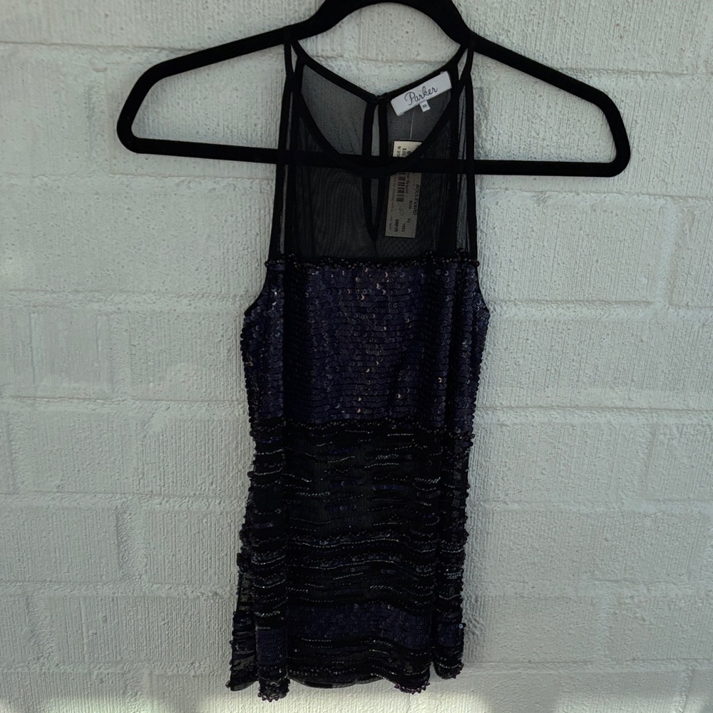 Parker Sequins Sheer Halter Blouse sz XS